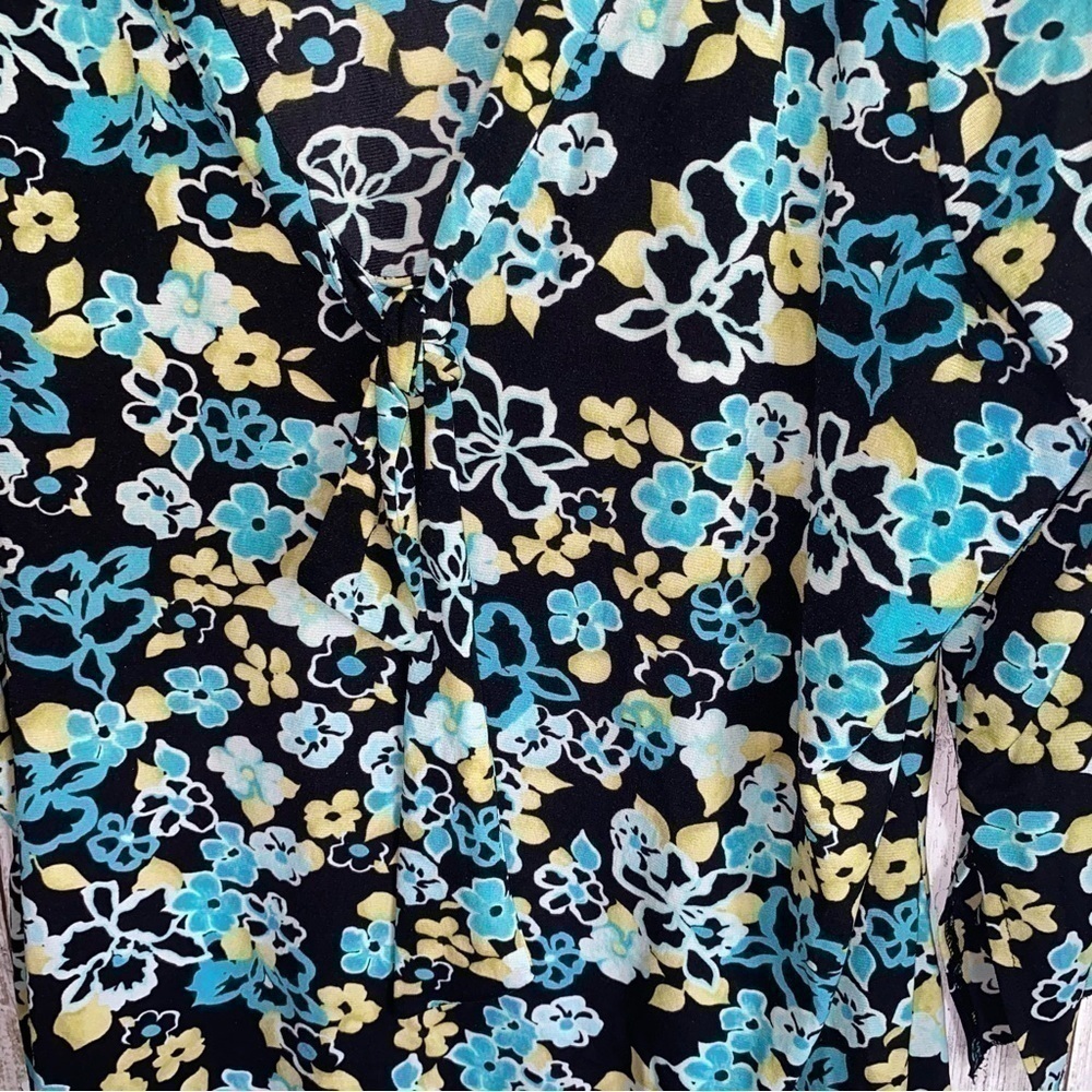 Lane Bryant Black, Blue, & Green Floral Blouse - Picture 2 of 4